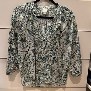 Elegant Green and White Paisley Blouse